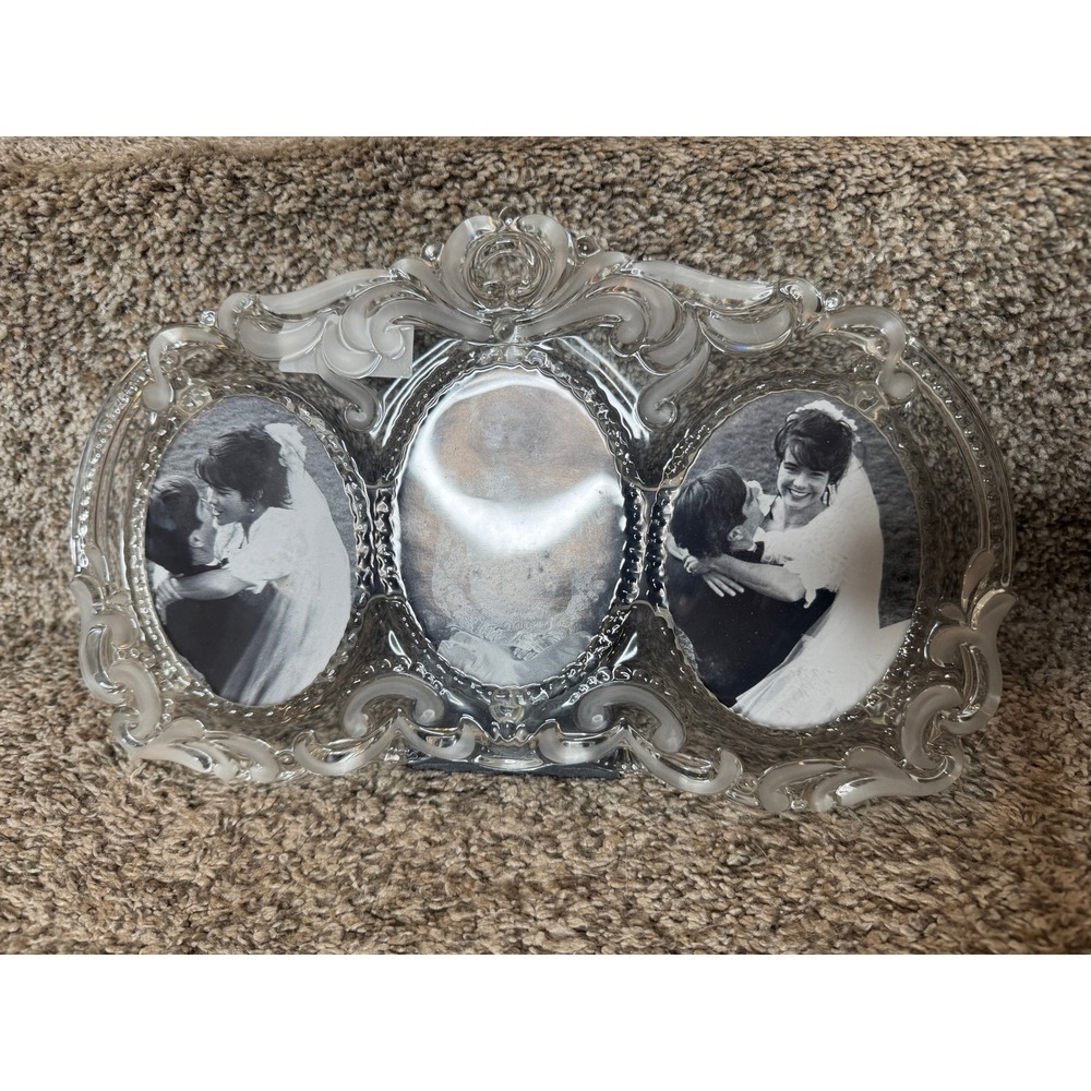 MIKASA Open Box Triple‎ Oval Crystal Princess Cut Photo Frame Holds 5" x 3"